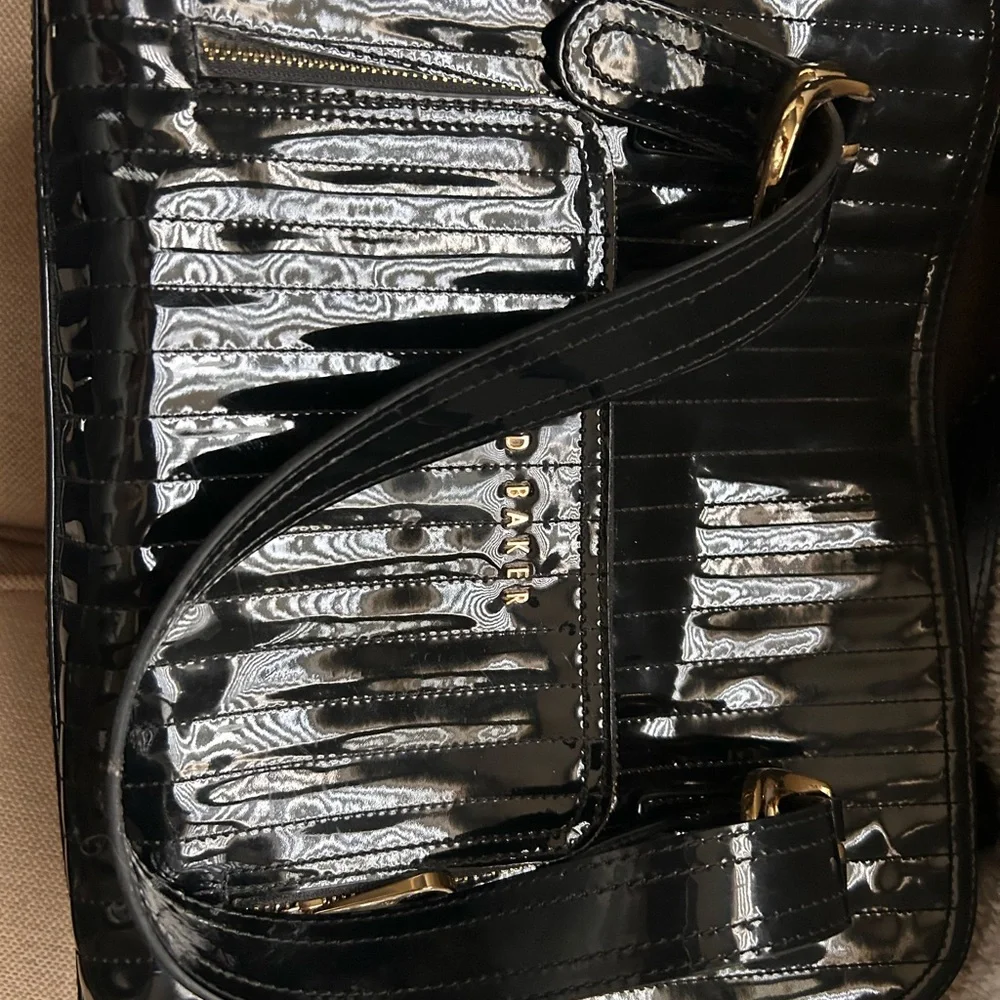 Ted Baker Glossy Black Satchel with Gold Accents - Picture 8 of 13